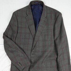 Tommy Hifiger Men's Gray Plaid Modern- Fit Sport Coat Blazer  50L